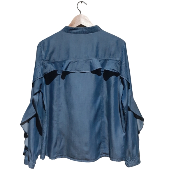 Coco Y Club CYC Women's Ruffle Tencel Top Blue Chambray Size Largr - Picture 2 of 5